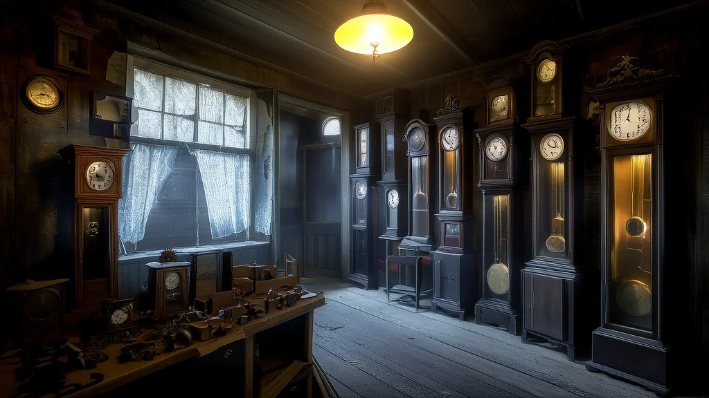 废弃钟表店的神秘钟声与停摆时间 - Weird Tales Illustration