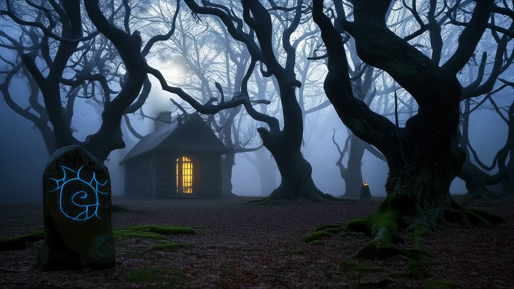 梦回漆黑森林的石屋与童年符号 - Weird Tales Illustration