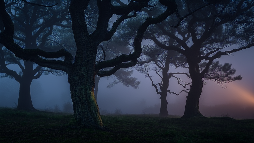 Whispers Beyond the Tree Line: The Forgotten Secrets of Elmhollow Village - Weird Tales Illustration