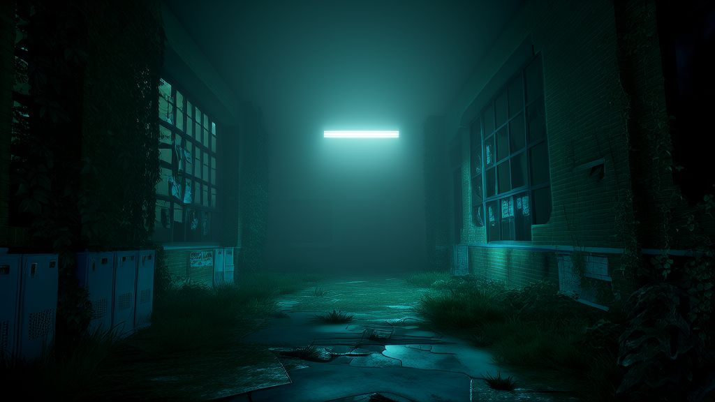 Whispers in the Ruins: A Girl's Journey into the Abandoned High School's Secret Past - Weird Tales Illustration