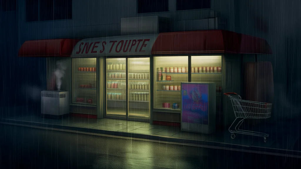 雨夜便利店的诡异海报与消失的超市 - Weird Tales Illustration