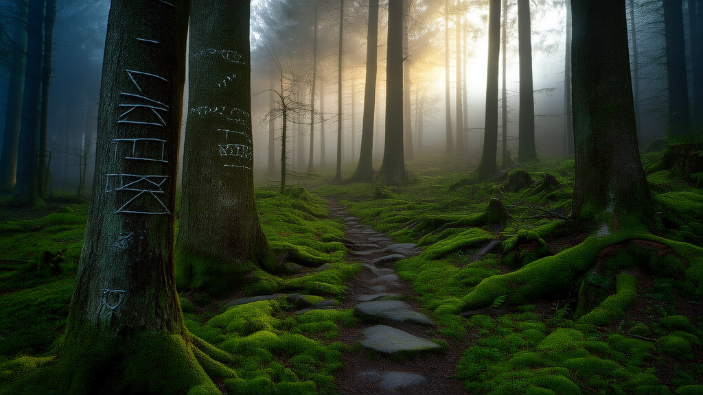 The Keeper of the Symbols and the Silent Path Through the Forest - Weird Tales Illustration