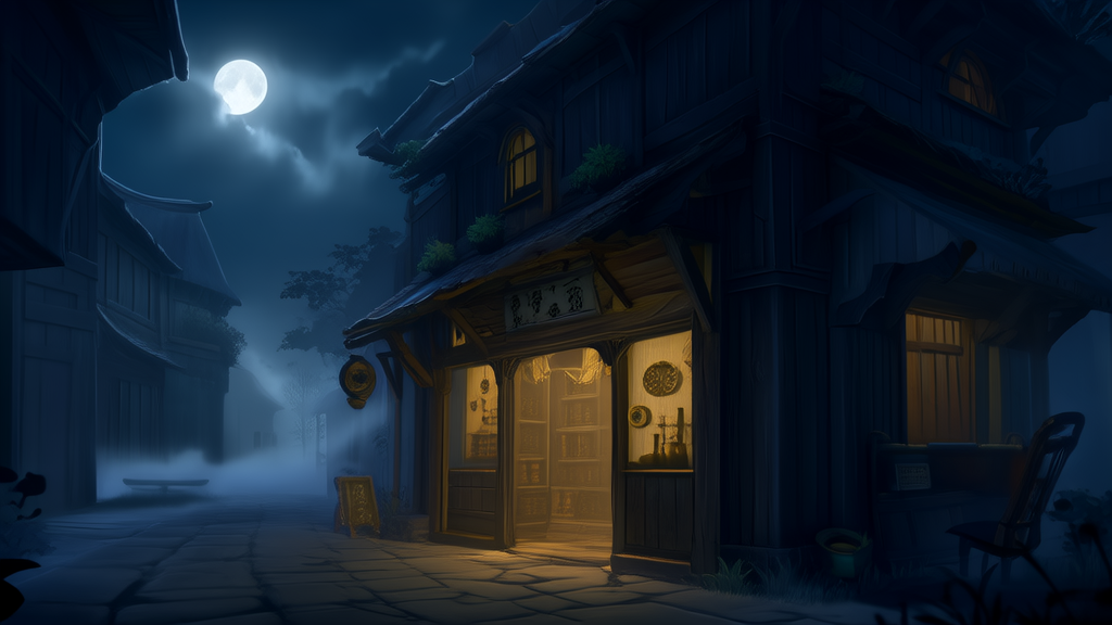 The Secret of Eldridge's Curiosities: A Shop That Opens Only When the Moon Is Full - Weird Tales Illustration