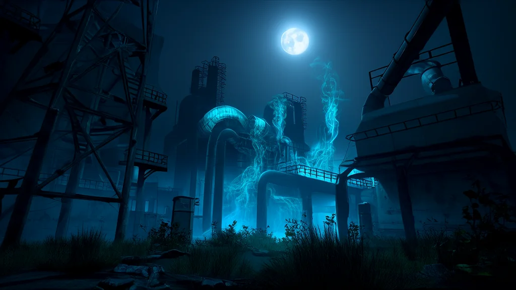 The Midnight Glow of the Forgotten Power Plant - Weird Tales Illustration