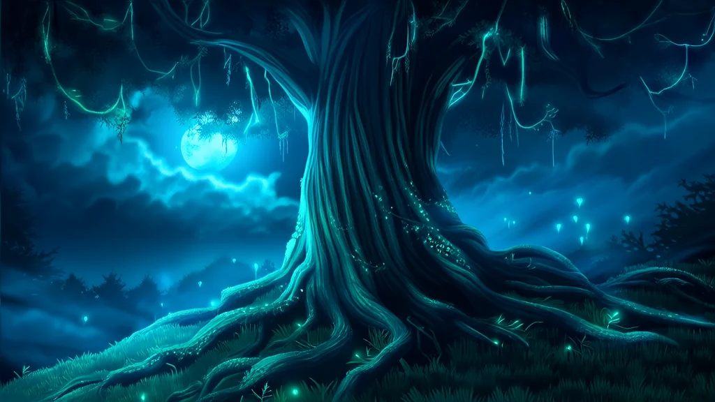 月圆夜，老槐树下的低语声 - Weird Tales Illustration