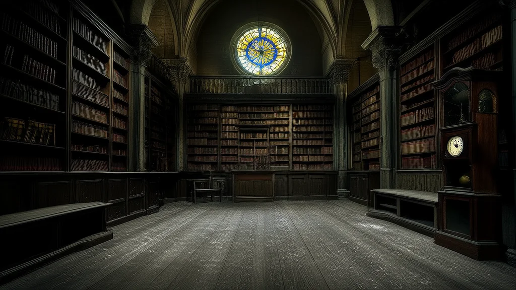 The Clock That Still Rings: Secrets of the Abandoned Library and the Eyes That Watch After Dark - Weird Tales Illustration