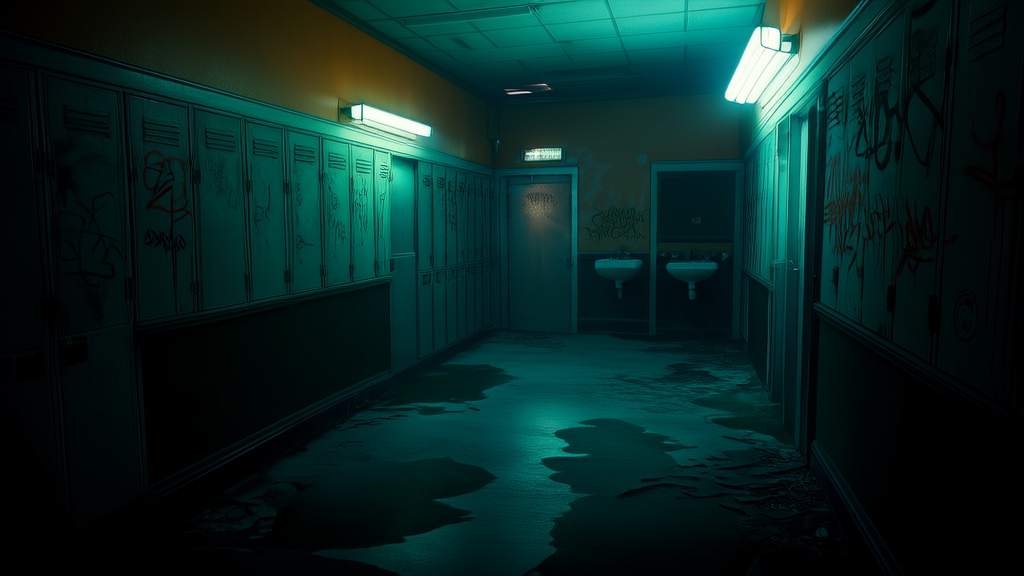 The Whispering Hallways of Forgotten High: The Secret of the Third-Floor Restroom - Weird Tales Illustration