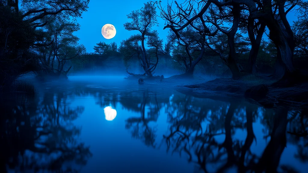 镜湖夜影：摄影师遭遇神秘人影 - Weird Tales Illustration