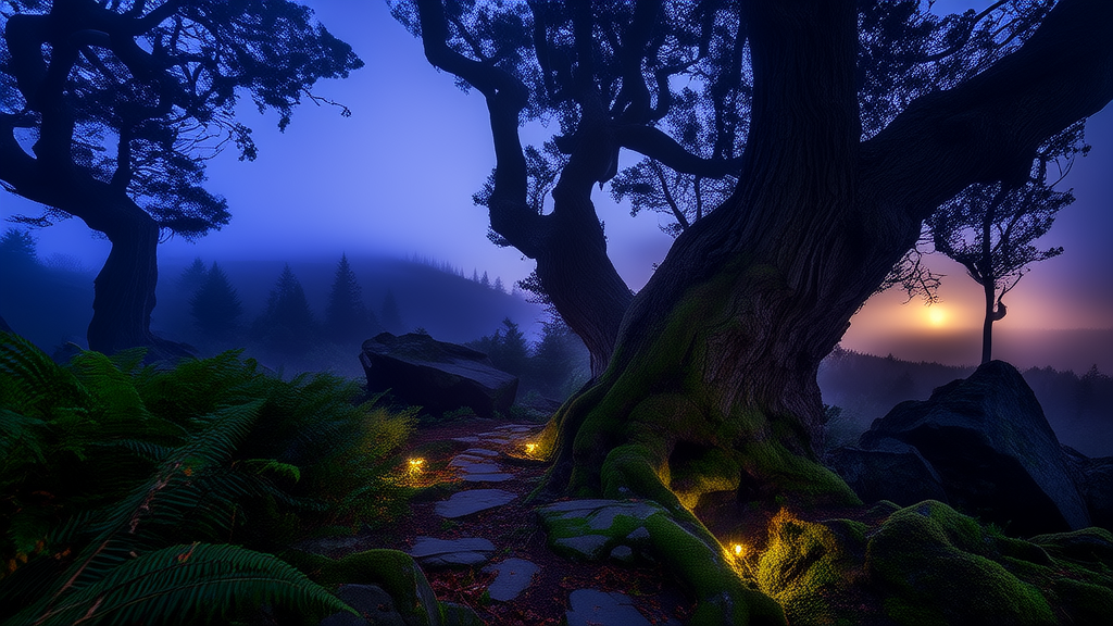 The Secret Whispers of Eldergrove After the Sun Sets Below the Hills - Weird Tales Illustration