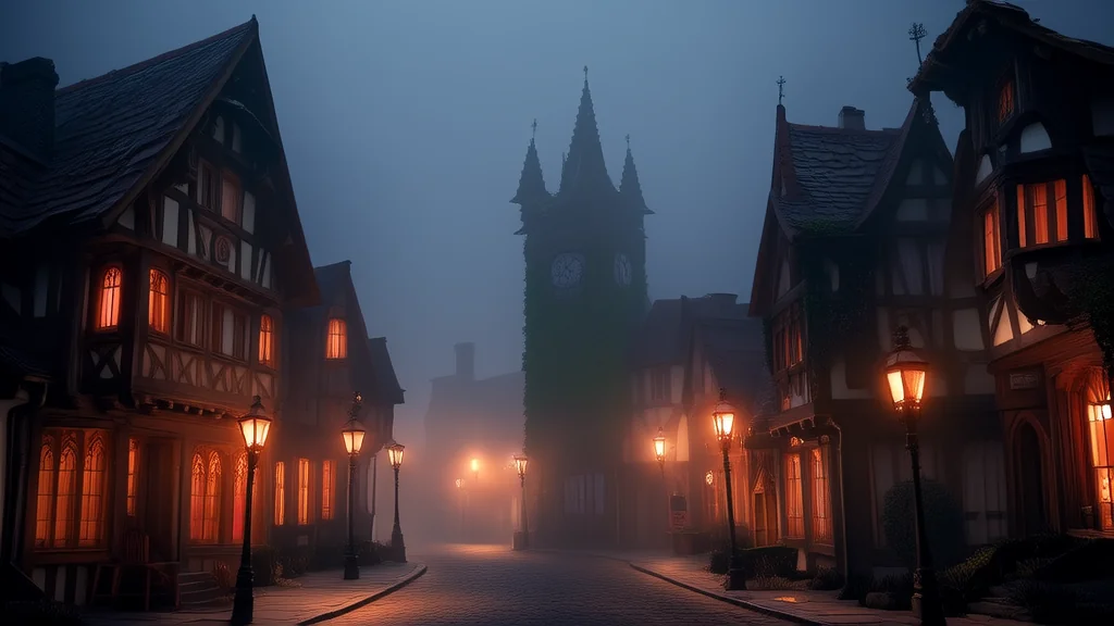 午夜钟声后的神秘小镇 - Weird Tales Illustration