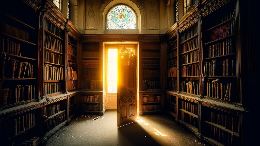 The Forgotten Door in the Abandoned Library Where Time Stopped - Weird Tales Illustration