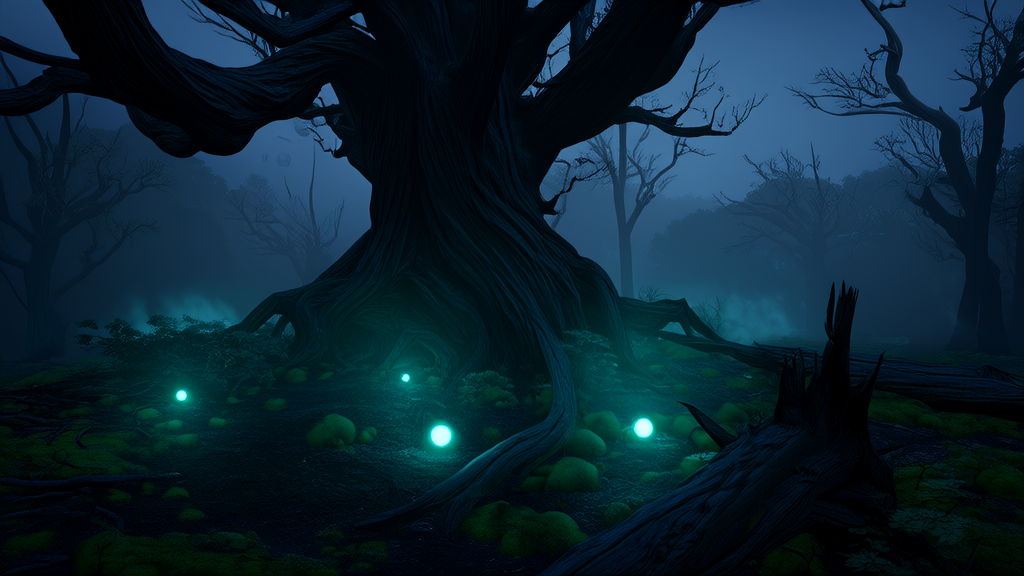 Whispers in the Woods: The Mysterious Lights of Black Hollow - Weird Tales Illustration