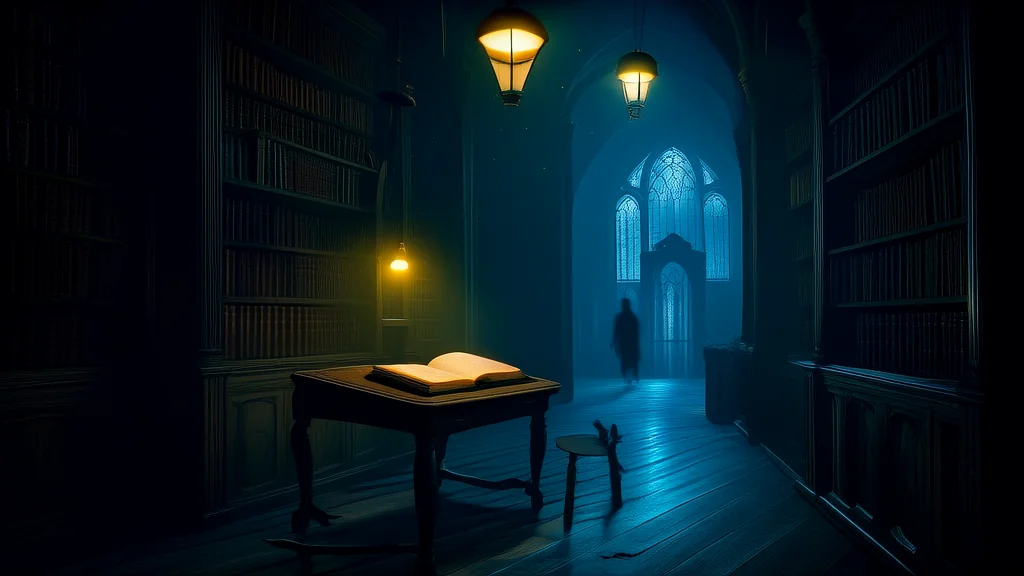 午夜书页现亡魂，镜湖桥边藏谜影 - Weird Tales Illustration