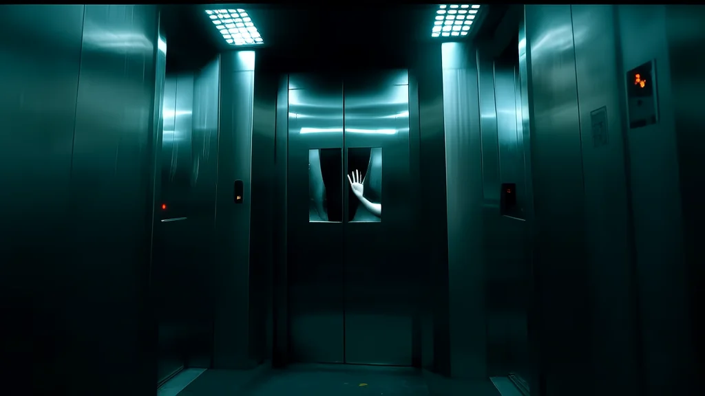 电梯里的影子指向锈迹斑斑的金属板 - Weird Tales Illustration