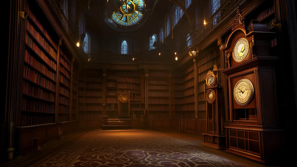 The Clock That Ticked With a Living Pulse in the Forgotten Library - Weird Tales Illustration