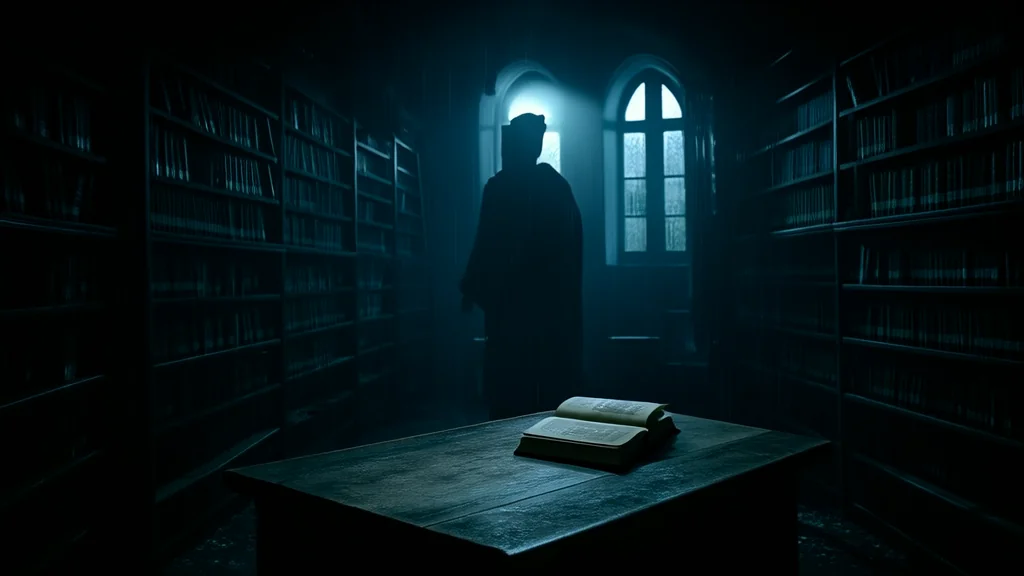 午夜钟响后，旧书馆的无脸影 - Weird Tales Illustration