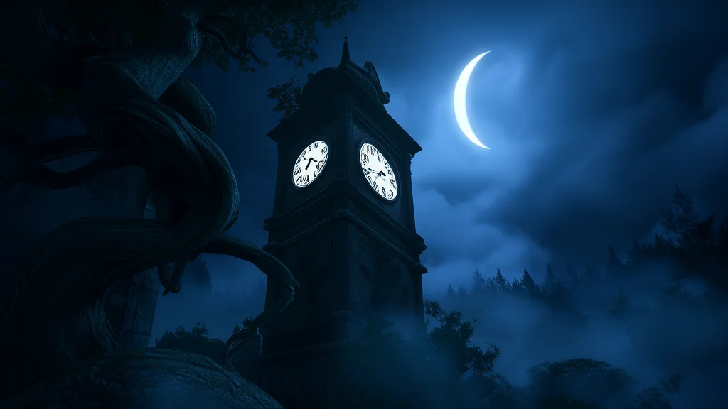 The Clock Tower of Elmhollow: Where Time Stands Still and Whispers Linger - Weird Tales Illustration