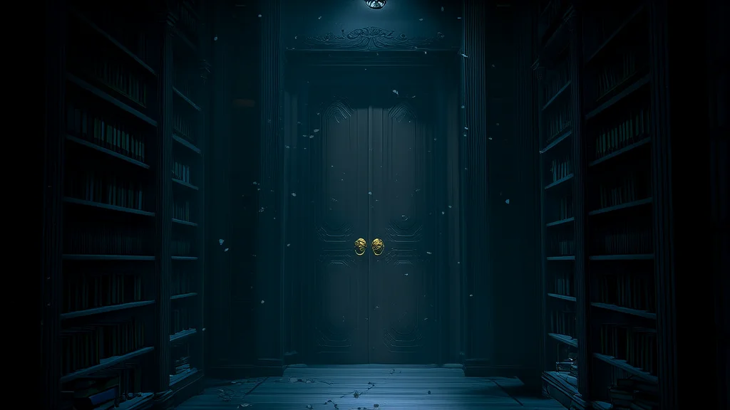 The Door That Never Opened in the Hall of Forgotten Books - Weird Tales Illustration