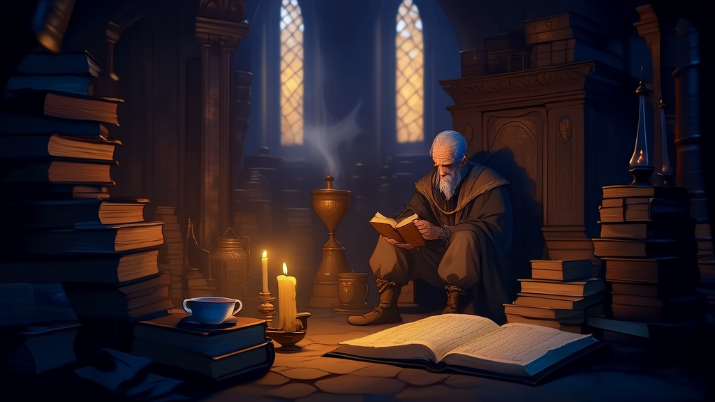 The Man Who Never Left the Library, His Name Forgotten, His Eyes Always Watching - Weird Tales Illustration