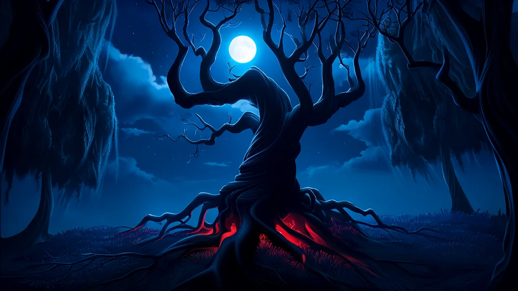 月圆夜，红衣女子在老槐树下等你 - Weird Tales Illustration