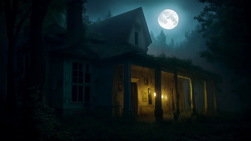 月圆夜，影屋画中人 - Weird Tales Illustration