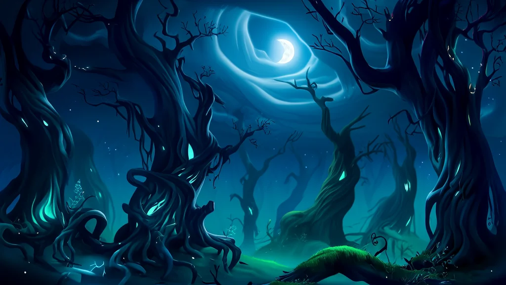 雾林影灵：月夜低语的神秘守卫 - Weird Tales Illustration
