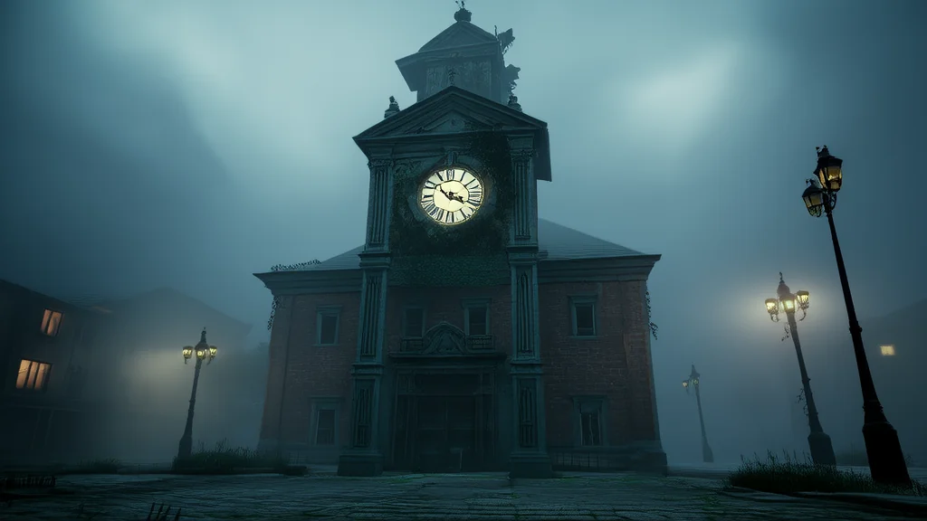 The Silent Chime of 7:13 PM: A Clock That Whispers to No One in the Town Square - Weird Tales Illustration