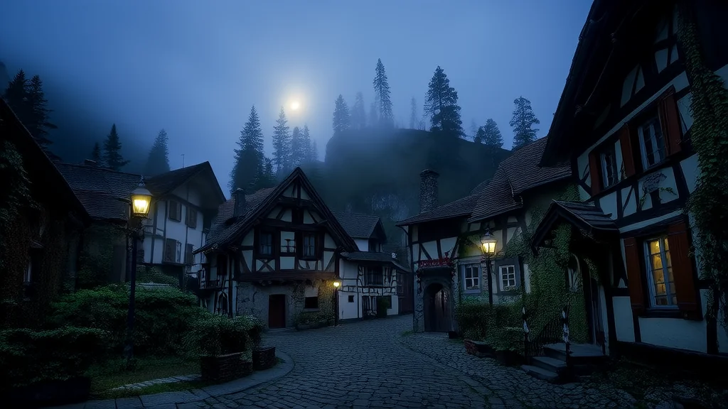 The Silent Village of Her Dreams Where Time Stands Still and the Lanterns Glow Without Light - Weird Tales Illustration