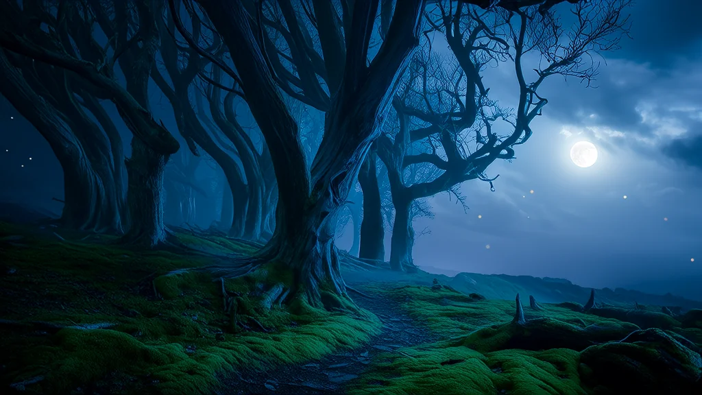 月圆夜，迷雾径中的低语身影 - Weird Tales Illustration