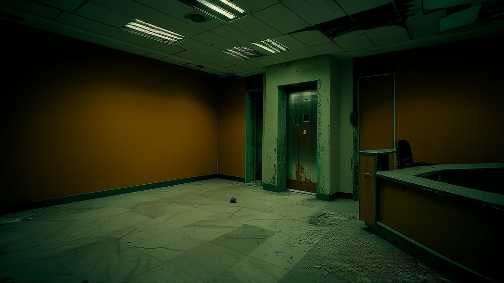 The Rusted Elevator That Never Stopped Humming in the Heart of the Unseen Building - Weird Tales Illustration