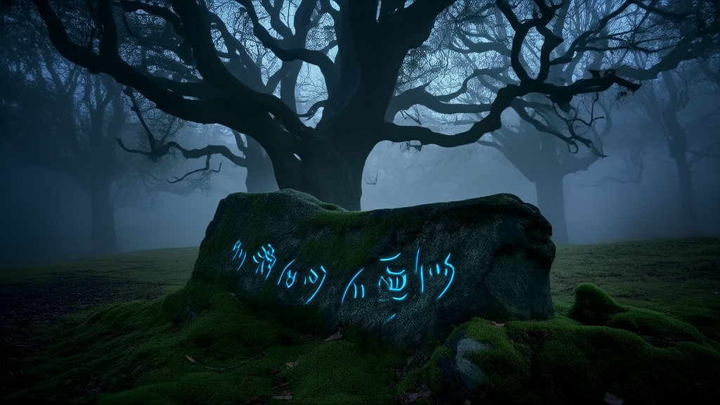 The Curse of the Hollow Stone: Secrets Beneath the Ancient Oak in Elmhollow's Whispering Forest - Weird Tales Illustration