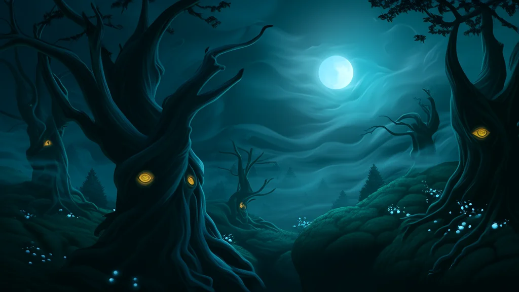 雾隐谷中的影灵兽与月光之约 - Weird Tales Illustration