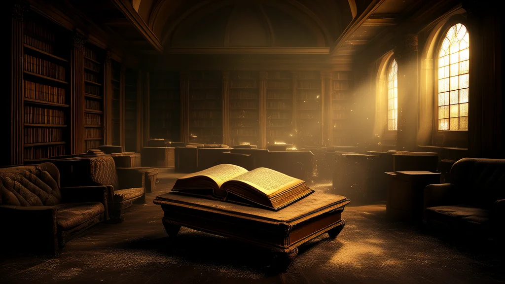 废弃图书馆的低语与发光符号 - Weird Tales Illustration