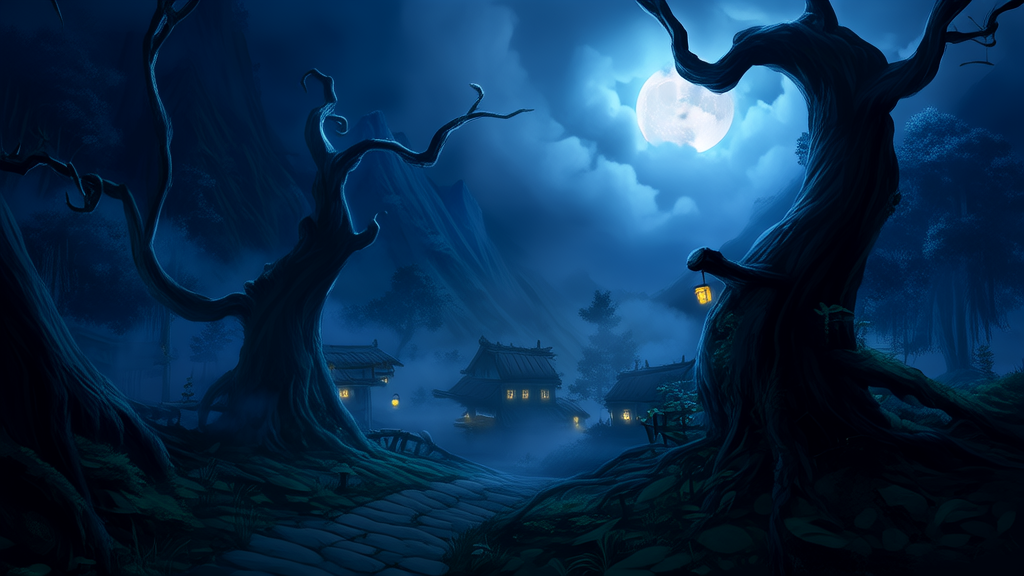 月圆夜，青崖村的影兽低鸣 - Weird Tales Illustration
