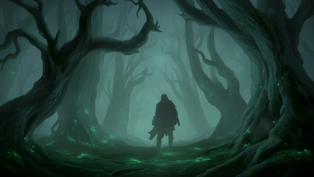 The Man Who Walked Between the Shadows of the Whispering Woods - Weird Tales Illustration