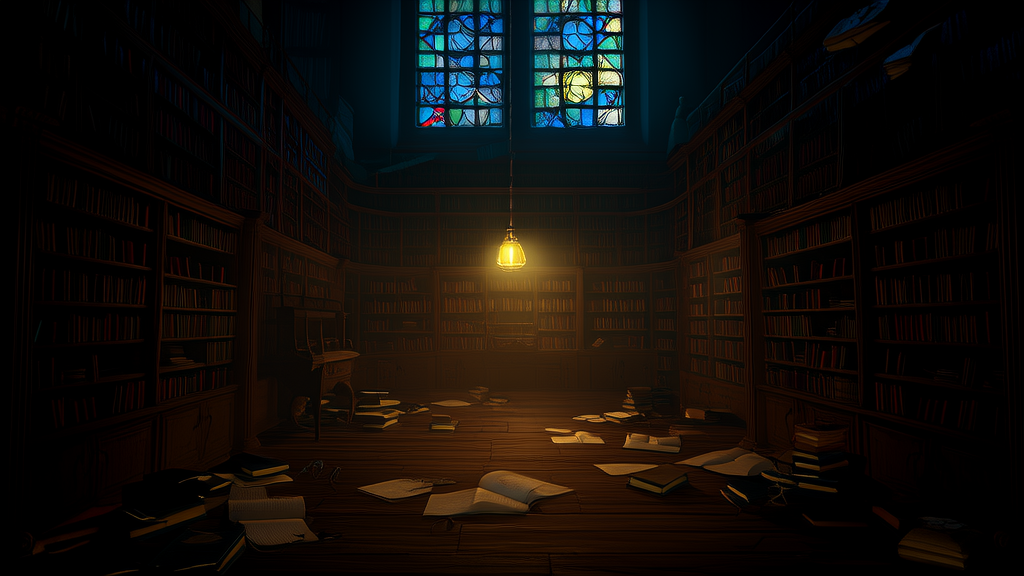 The Silent Clock Ticks Again at 8:17 in the Abandoned Library - Weird Tales Illustration