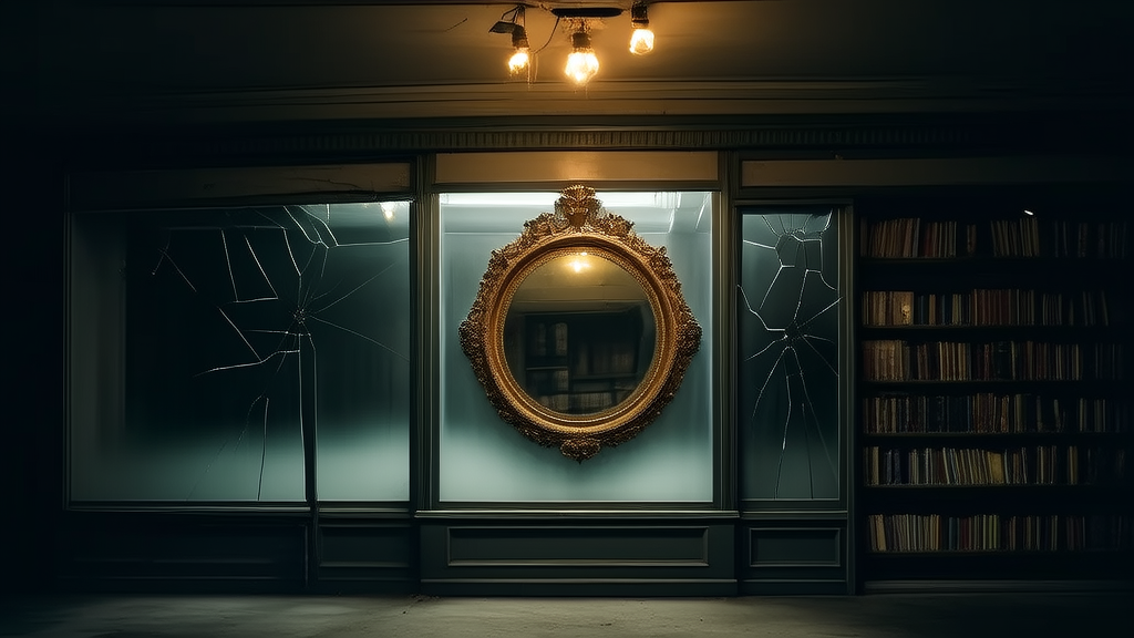 The Mirror in the Forgotten Shop and the Cold Touch of Something Unknown - Weird Tales Illustration