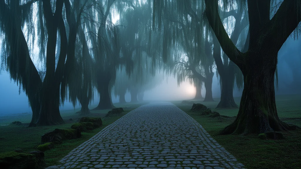 梦中石板路，槐树下的白裙女孩 - Weird Tales Illustration