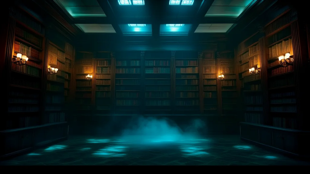 The Mysterious Hum of Blackmoor Library at 8:17 PM - Weird Tales Illustration