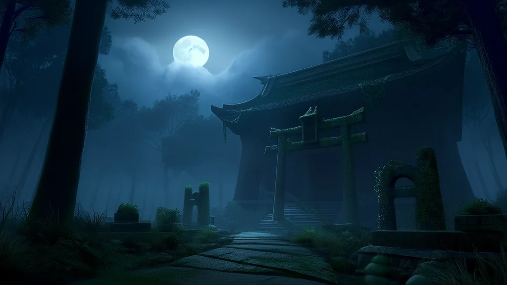 月圆夜，无相寺的低语声 - Weird Tales Illustration