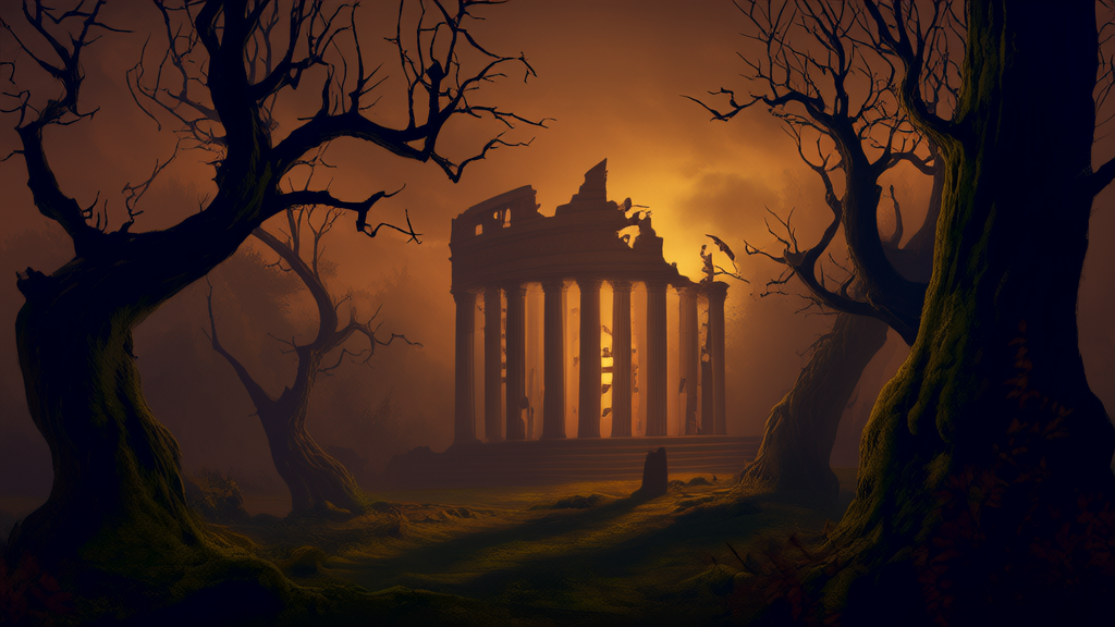 The Whispering Trees and the Secret of the Hollow Stage on the Autumn Equinox - Weird Tales Illustration
