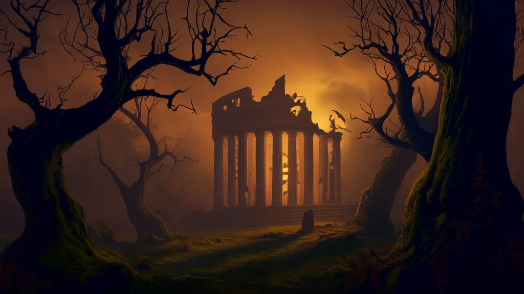 The Whispering Trees and the Secret of the Hollow Stage on the Autumn Equinox - Weird Tales Illustration