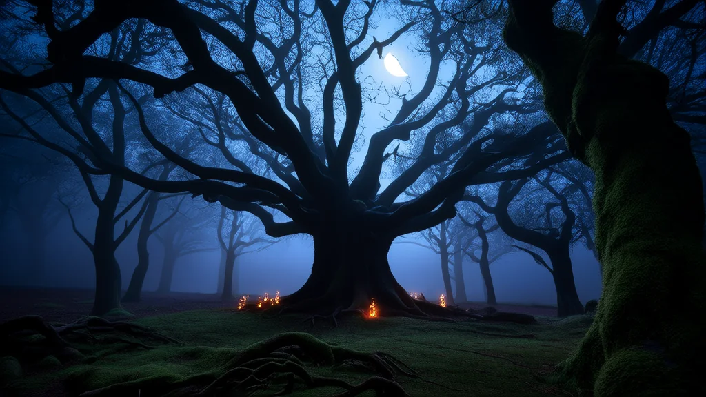 Whispers of the Ancient Curses in the Shadow of the Hollow Tree - Weird Tales Illustration