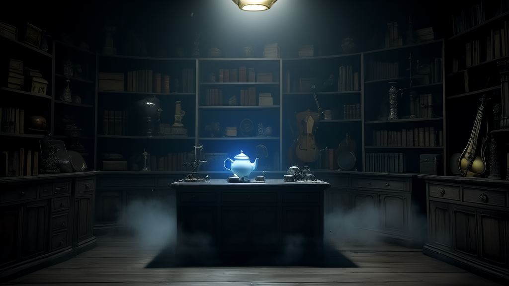 无垢茶壶：深夜低语与消失的记忆 - Weird Tales Illustration