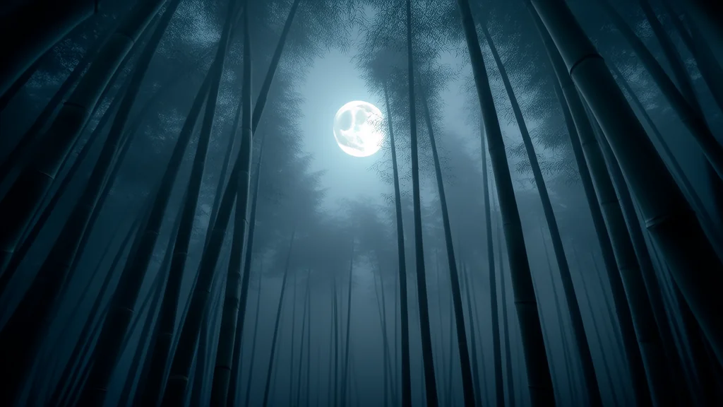月圆夜，竹林深处的影兽身影 - Weird Tales Illustration