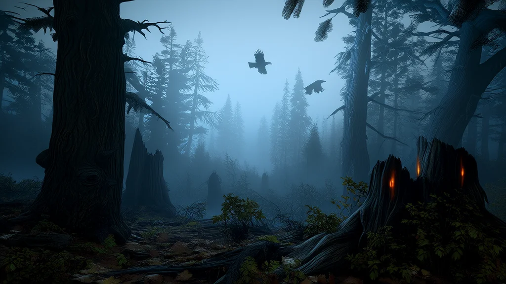 The Crows of Elderglen: Whispers of the Watchers in the Misty Valley - Weird Tales Illustration