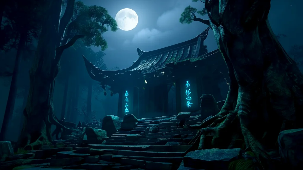月圆夜，影村古庙的诅咒重现 - Weird Tales Illustration