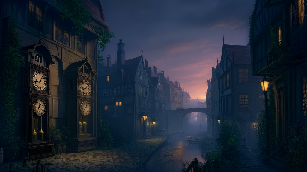 The Whispering River and the Clocks That Stopped at Dusk in Eldergrove - Weird Tales Illustration