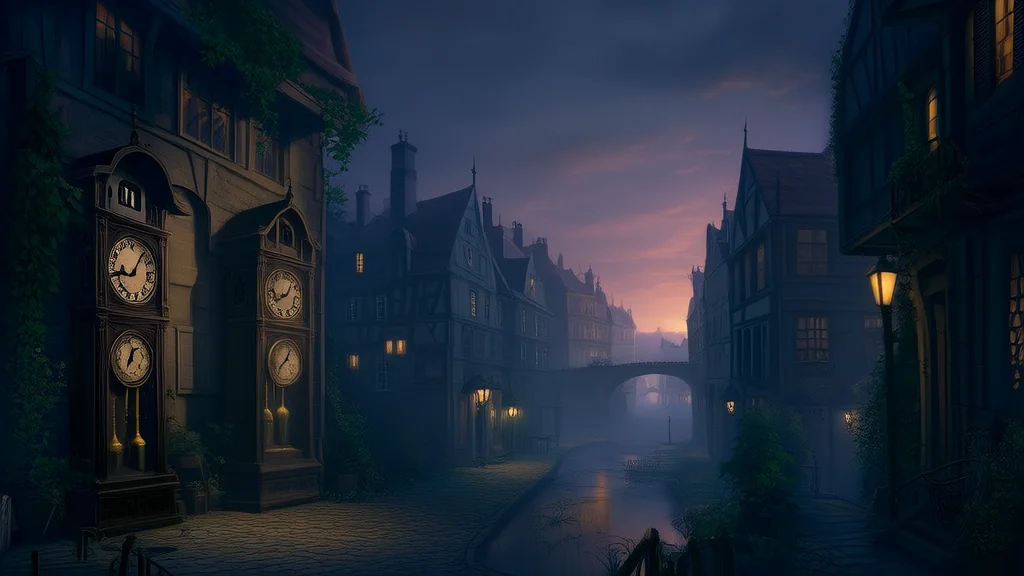 The Whispering River and the Clocks That Stopped at Dusk in Eldergrove - Weird Tales Illustration