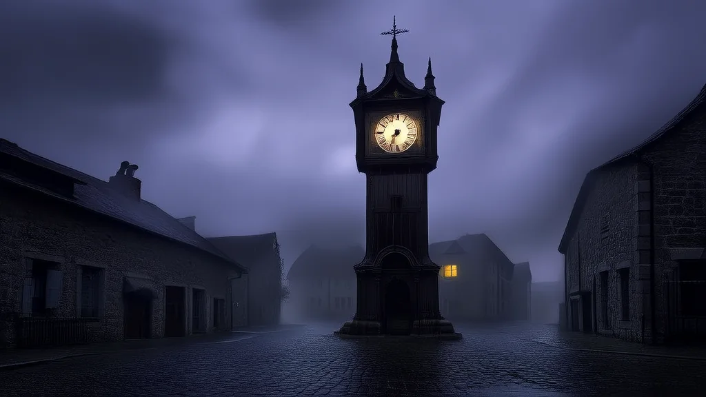 The Clock That Never Ticked: A Village's Secret at 3:17 - Weird Tales Illustration